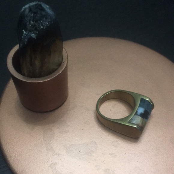 J. Crew ring semi precious stones gold plated Women’s 6 tan grey white - Picture 4 of 6